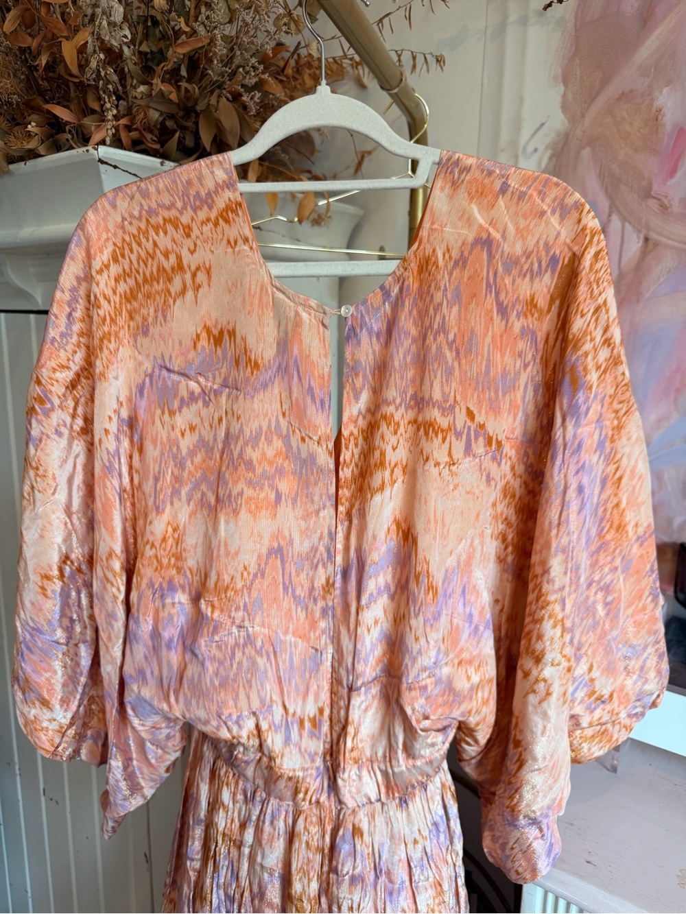 OU Peach & Lavender Maxi Dress with Flowing Sleeves - Picture 7 of 8